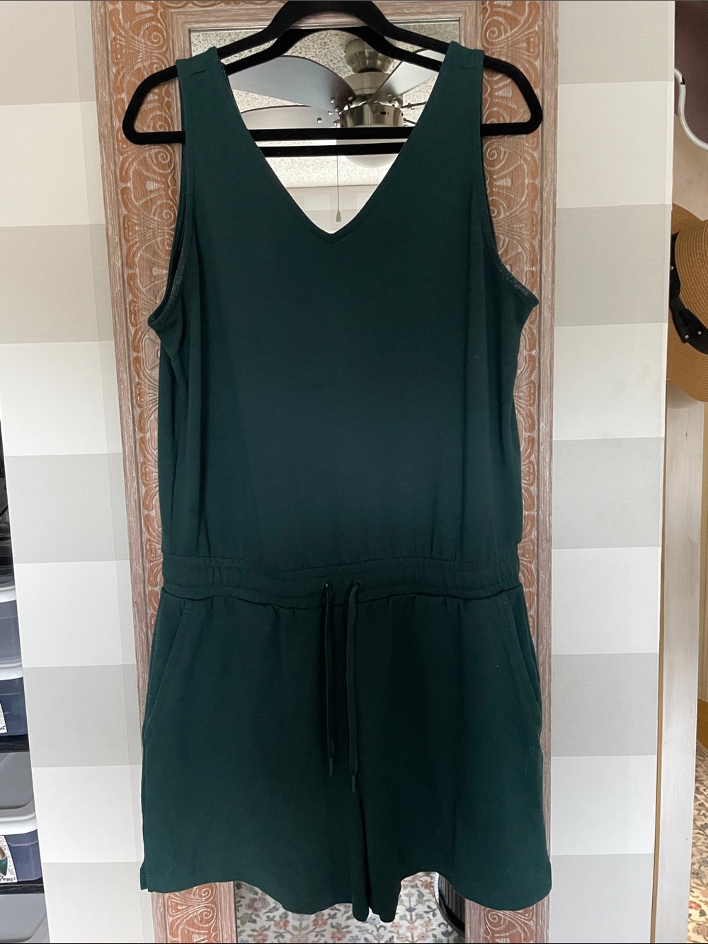 Lole Dark Green Sleeveless V-Neck Drawstring Romper